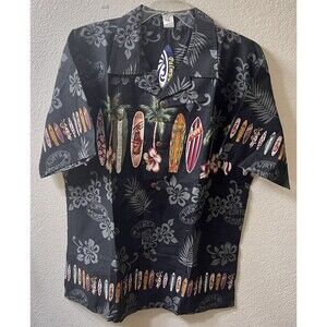 Palmwave Hawaii Black Surfboard Aloha Shirt Size Large C90-A2007  New With Tags